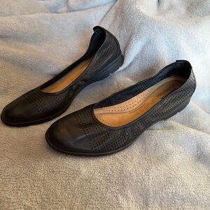Clarks Black Perforated Flats
